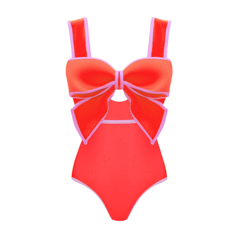 Bow Front Cut Out Color Block One Piece Swimsuit and Skirt Flaxmaker