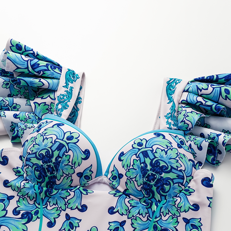 Ruffle Majolica Print One Piece Swimsuit and Sarong or Pants