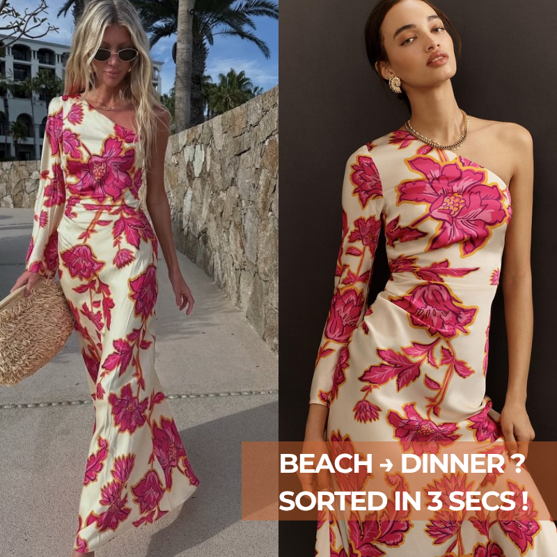 Oblique Shoulder  Printed Dress