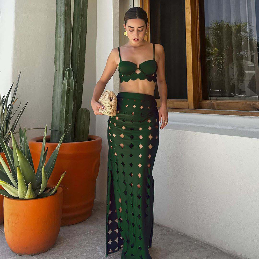 Laser Cutting Circularity Bikini Swimsuit and Split Skirt