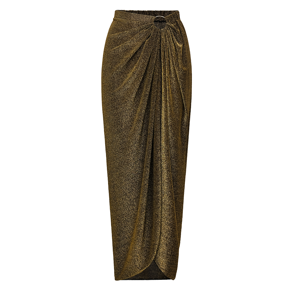 Gold Glitter Cutout Fabric One Piece Swimsuit and Skirt