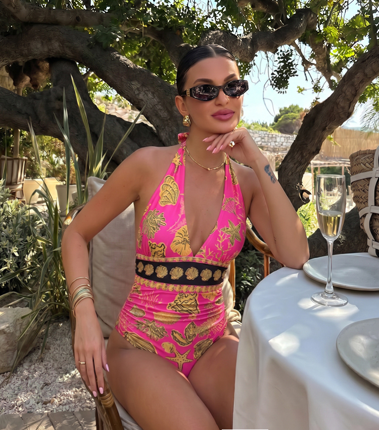 Halter Neck Seashell Print Vacation Swimsuit Set(s)