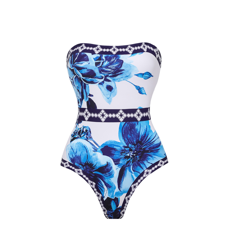 Floral Series Pattern Print One Piece Swimsuit and Skirt