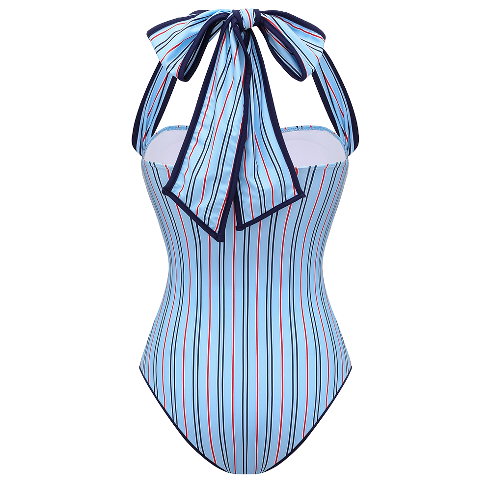 Multi-Way Striped Bow One Piece Swimsuit and Skirt