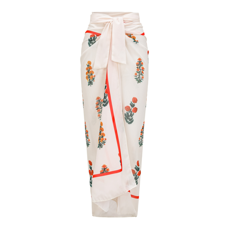 Flaxmaker Flower decor Printed One Piece Swimsuit and Sarong