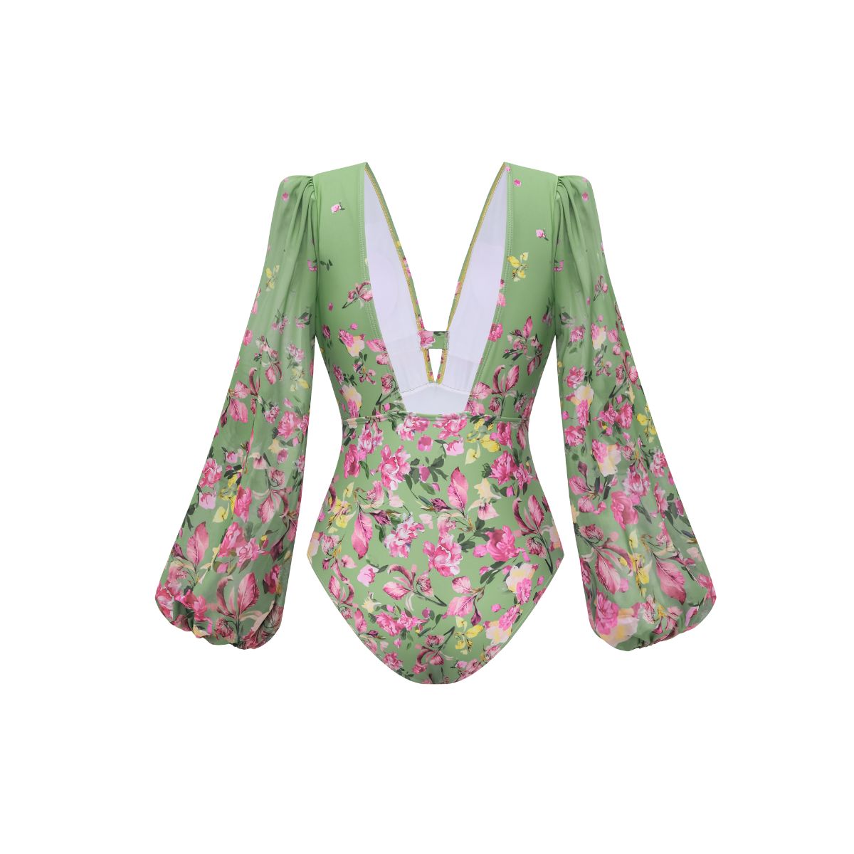 Long Sleeve Floral One Piece Swimsuit and Skirt