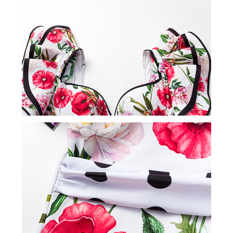 Rose Printed One Piece Swimsuit and Skirt Flaxmaker