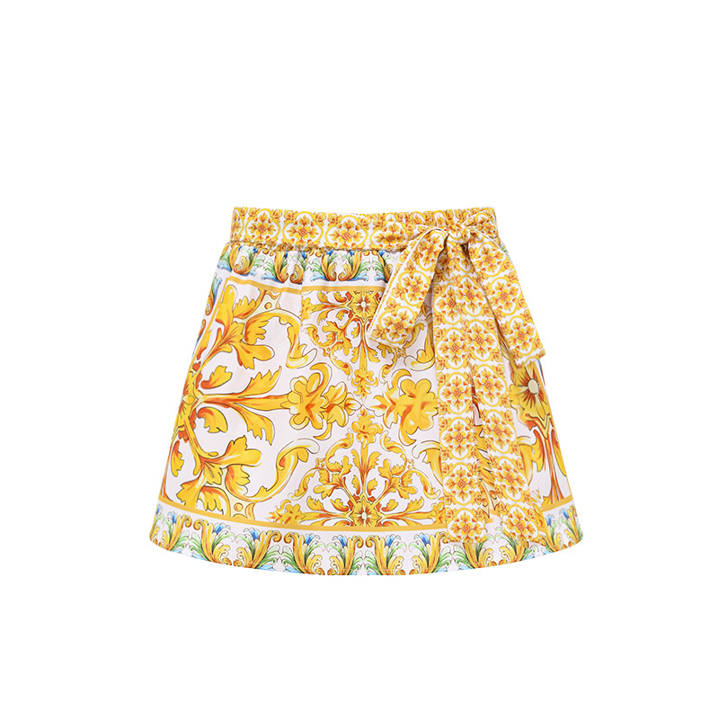 Sling Chest Support Golden Majolica Print One Piece Swimsuit and Sarong or Shorts