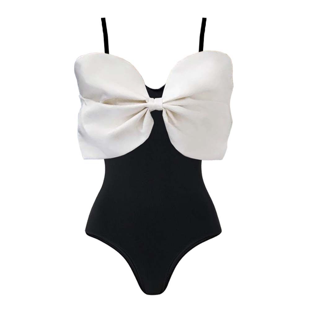 3D Bow Decoration One Piece Swimsuit and Split Skirt