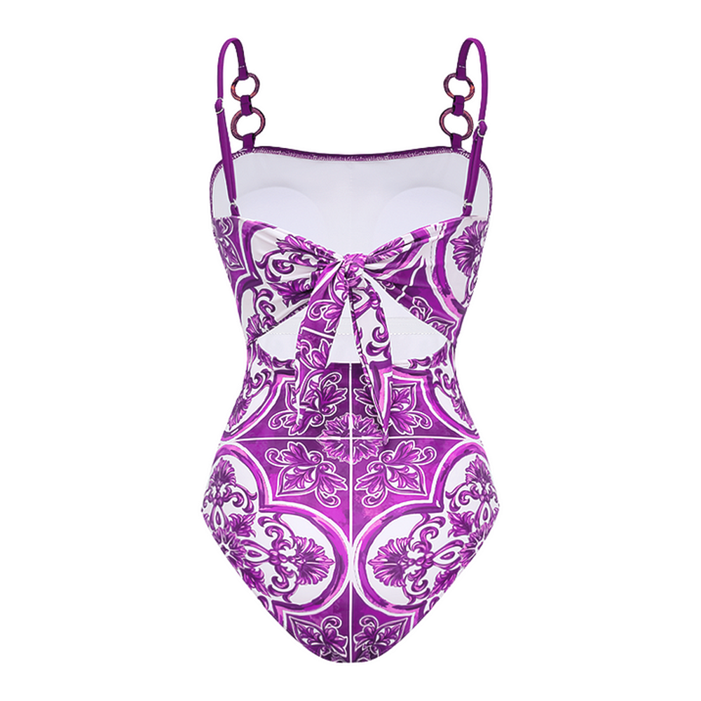 Sling Classic Majolica Series Pattern Print One Piece Swimsuit and Skirt or Shorts