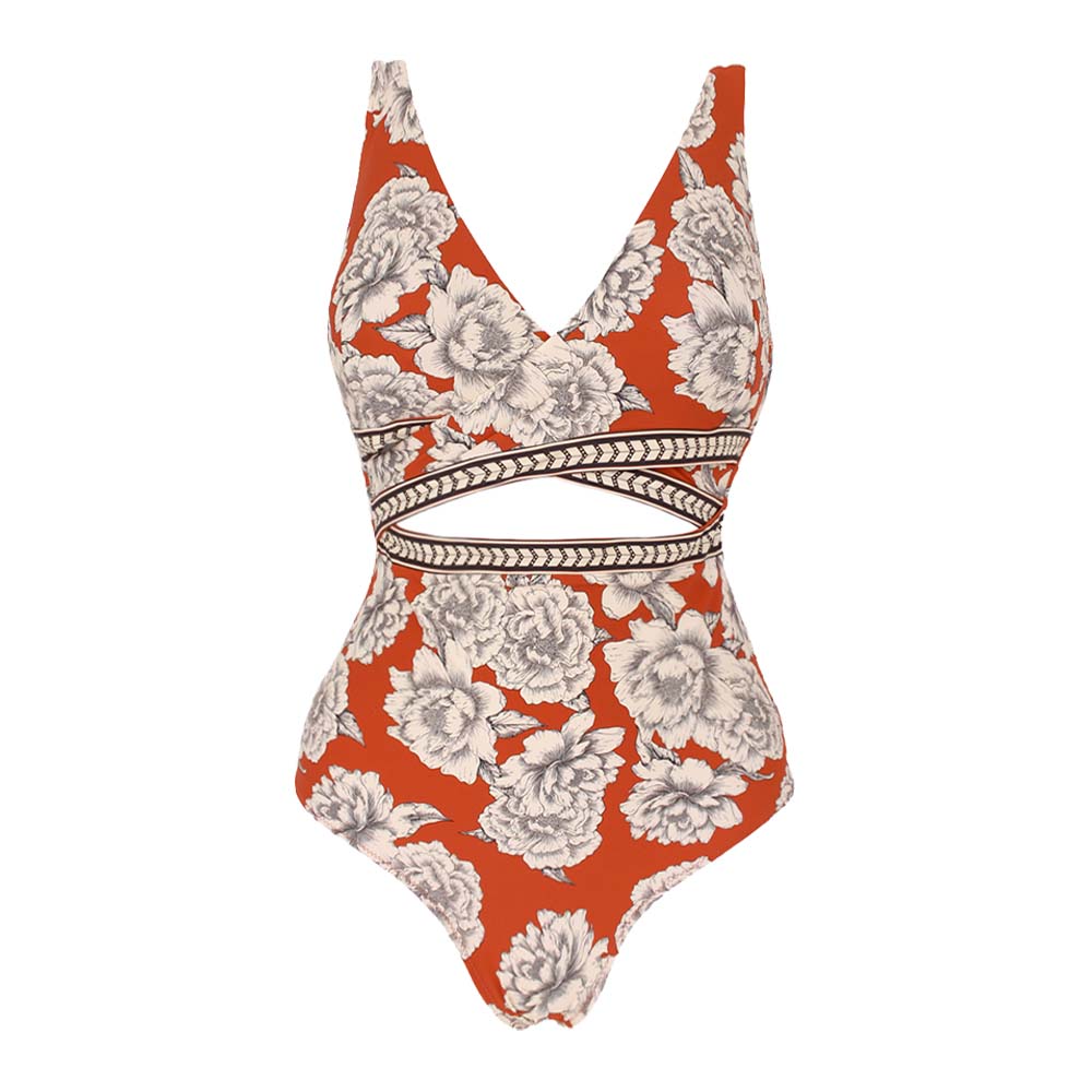 Peony Printed One Piece Swimsuit and Sarong
