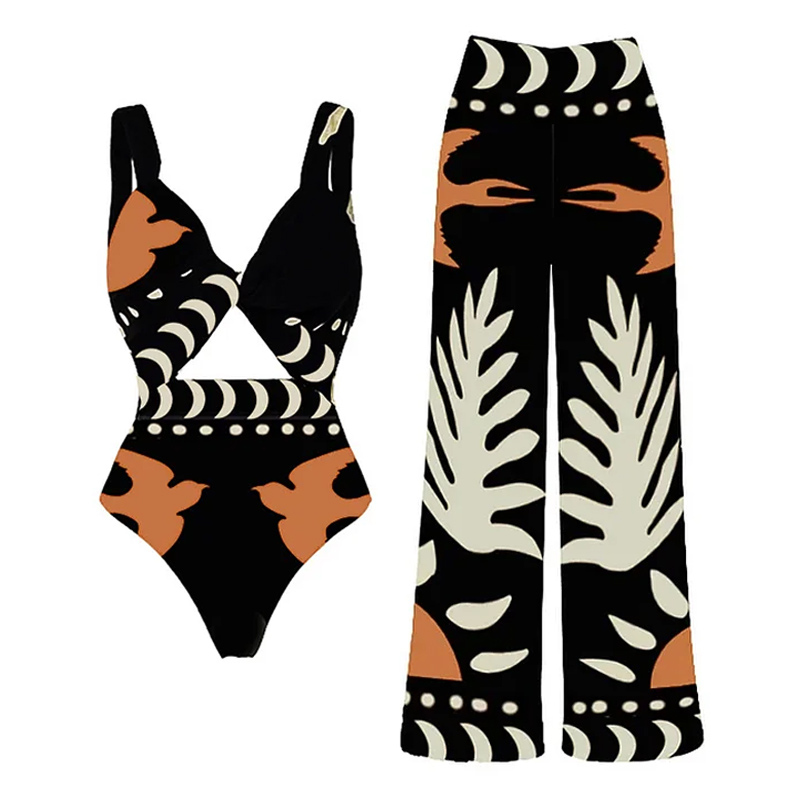 One Shoulder High Waist Bikini Swimsuit and Pants or Skirt Flaxmaker