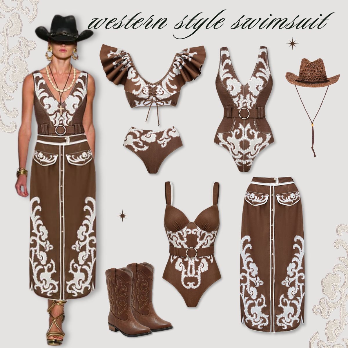 V Neck Belted Ethnic Print One Piece Swimsuit and Skirt Flaxmaker