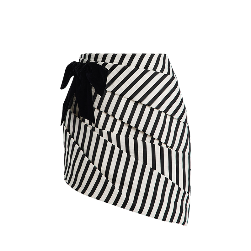 Bowknot Striped One Piece Swimsuit and Skirt