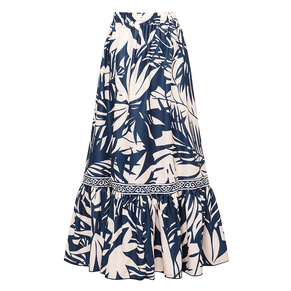 V Neck Leaves Print One Piece Swimsuit and Pants/Skirt