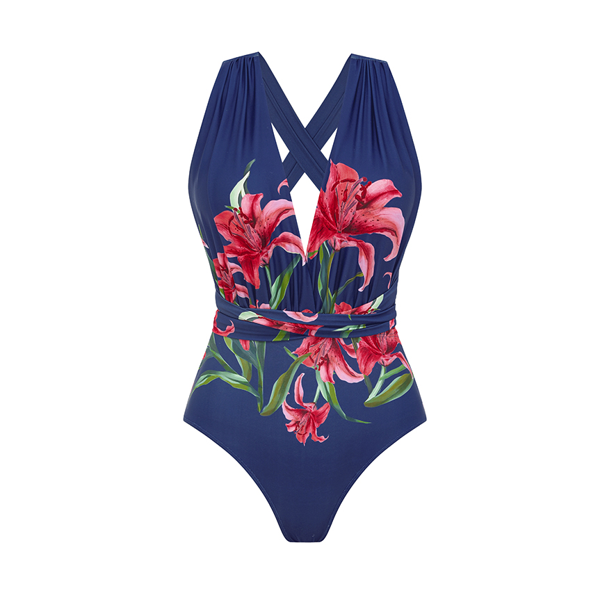 V Neck Iris Print Various Ways To Wear Swimsuit Set(s)