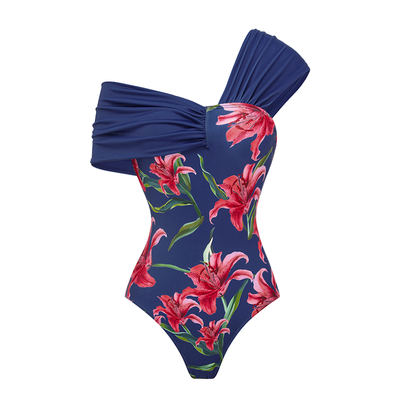 Color Bolck Blue Iris Print Swimsuit Set(s)