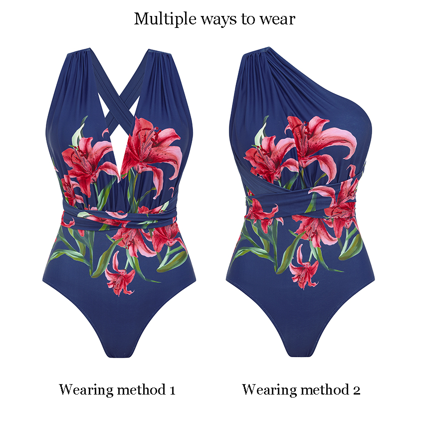 V Neck Iris Print Various Ways To Wear Swimsuit Set(s)