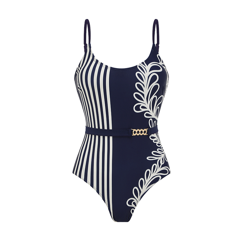 Adjustable Shoulder Straps Printed Navy Blue Swimsuit Set(s)