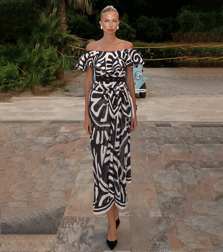 [Copy]One Shoulder Yellow Printed Swimsuit Set(s)