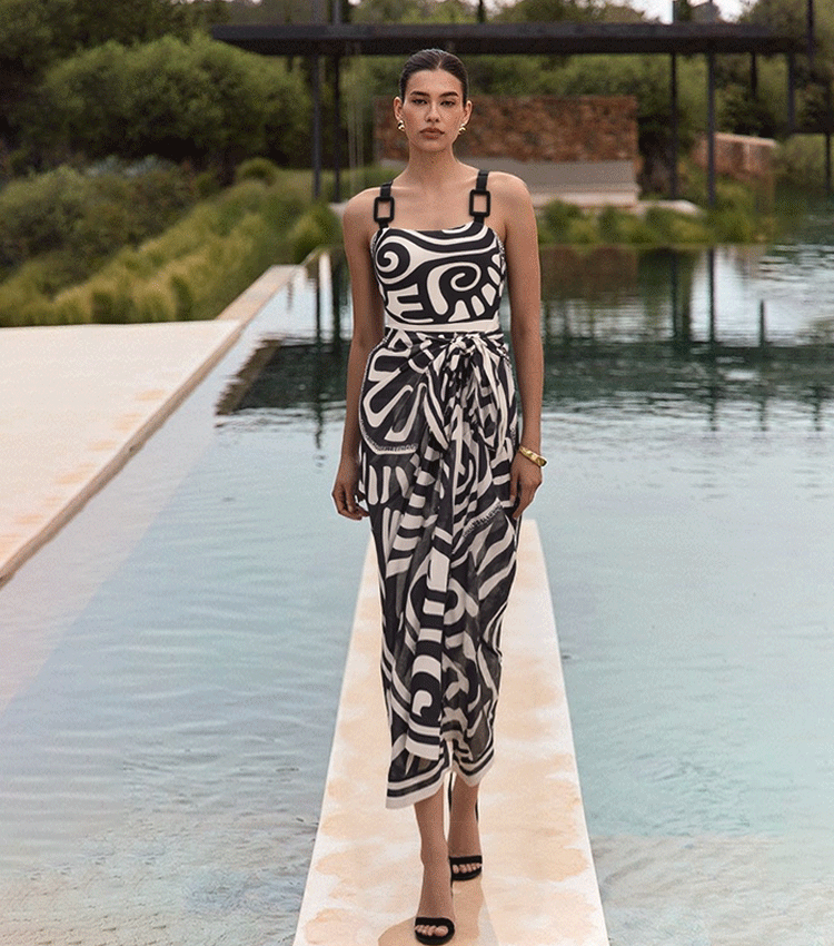 [Copy]One Shoulder Yellow Printed Swimsuit Set(s)