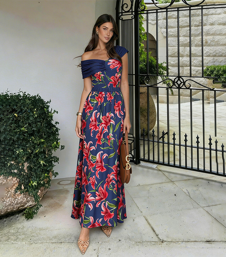 Color Bolck Blue Iris Print Swimsuit Set(s)