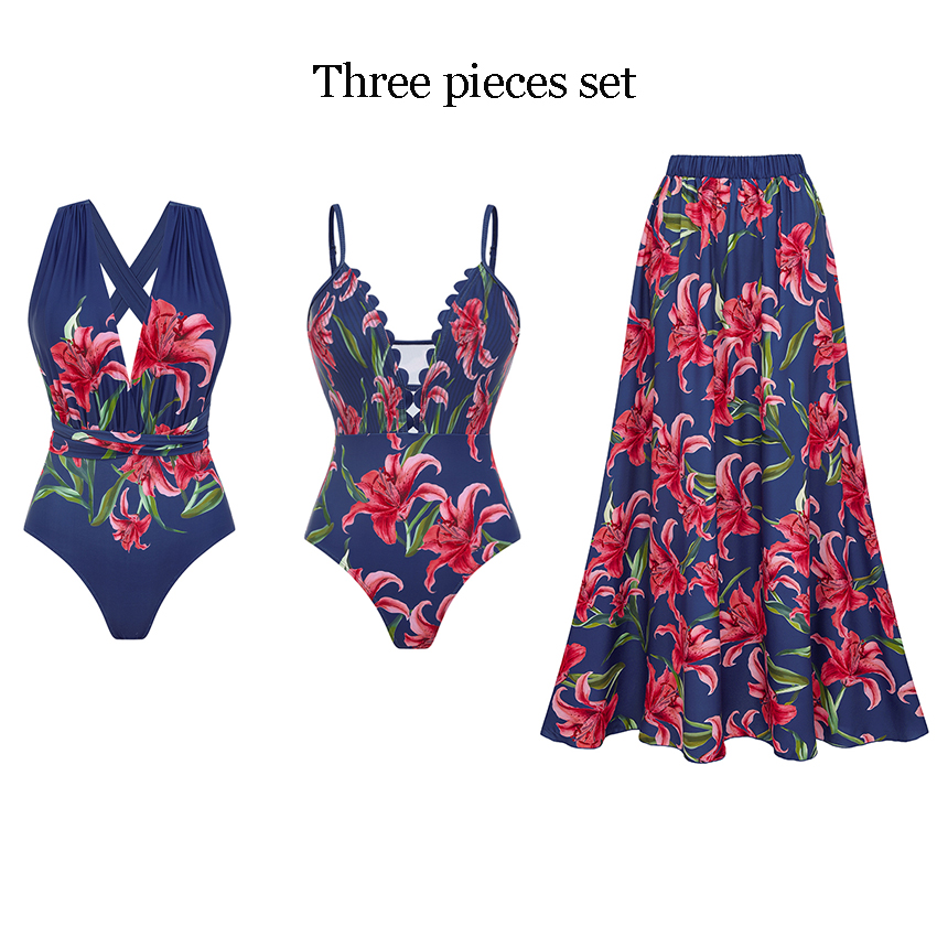V Neck Iris Print Various Ways To Wear Swimsuit Set(s)
