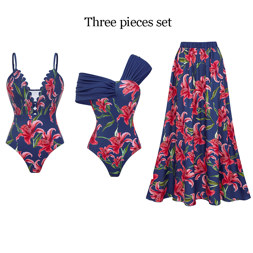 Adjustable Shoulder Straps Blue Print Swimsuit Set(s)
