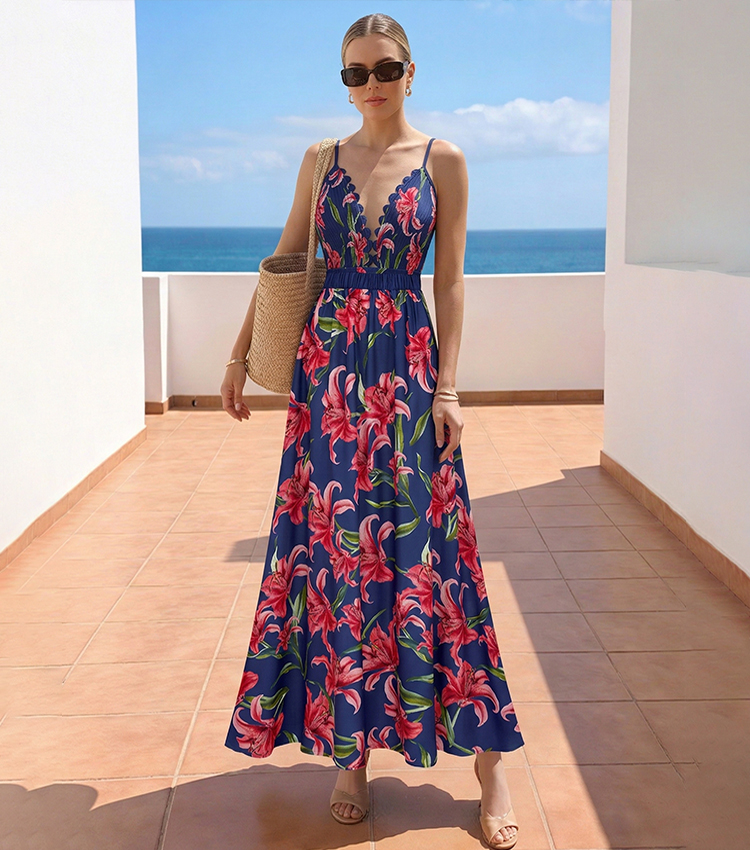 Adjustable Shoulder Straps Blue Print Swimsuit Set(s)