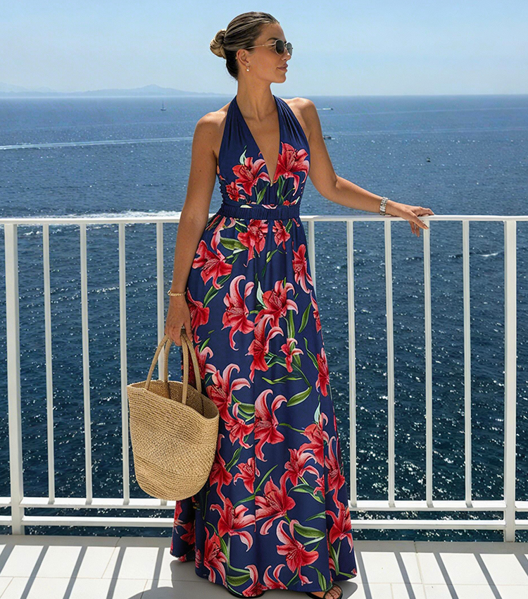 V Neck Iris Print Various Ways To Wear Swimsuit Set(s)