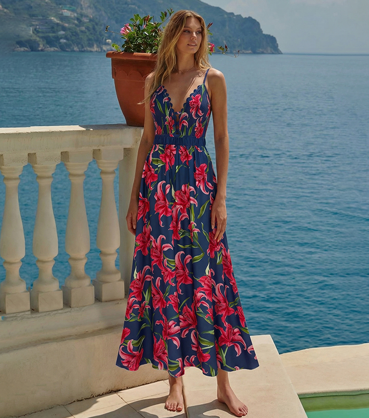 Adjustable Shoulder Straps Blue Print Swimsuit Set(s)