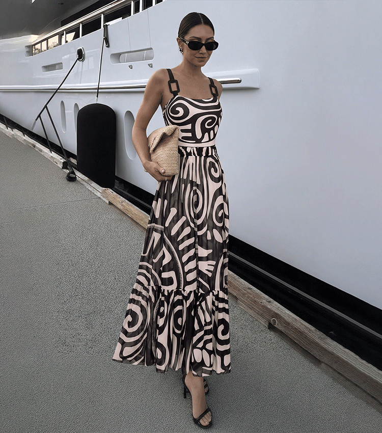 Adjustable Shoulder Straps Black Tribal Print Swimsuit Set(s)