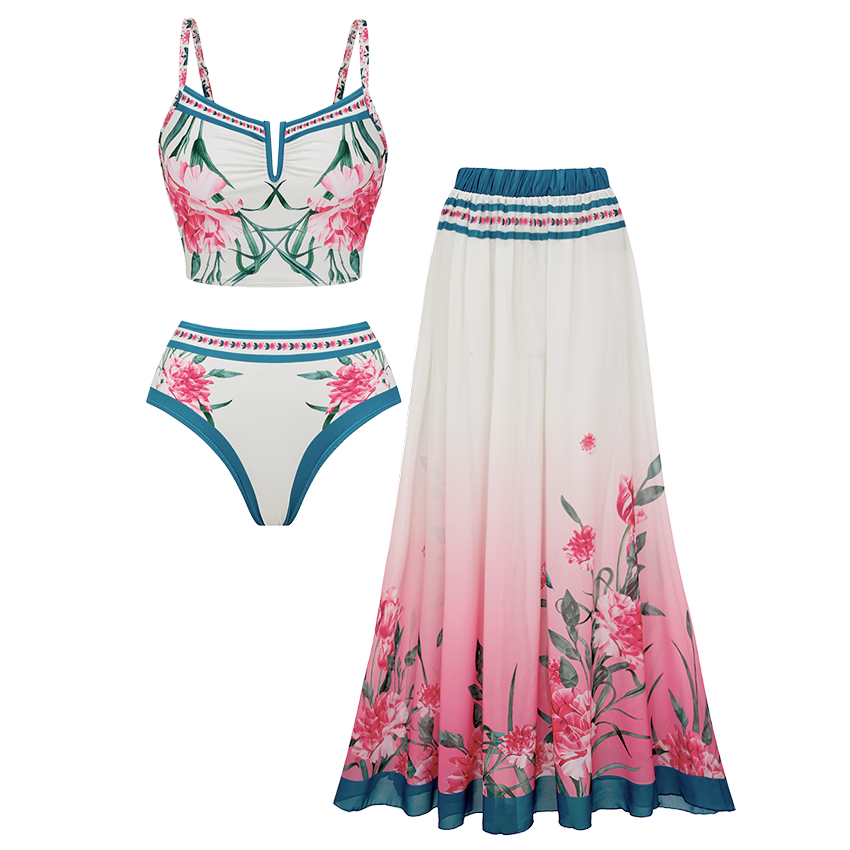 Blush Pink & Teal Floral Two-Piece Print Swimsuit Set(s)