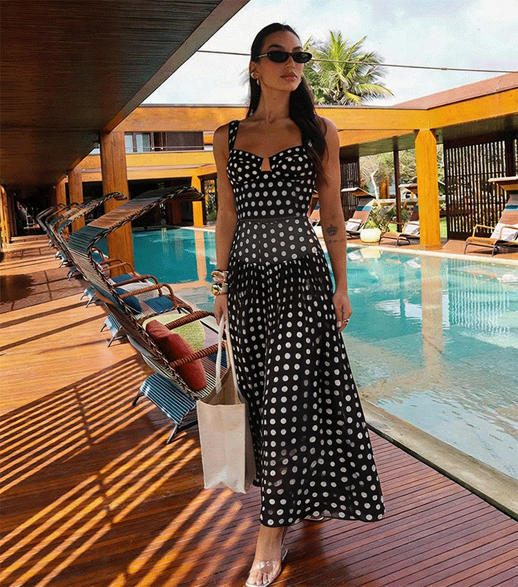 Cut Out Black Polka Dots Print Swimsuit Set(s)