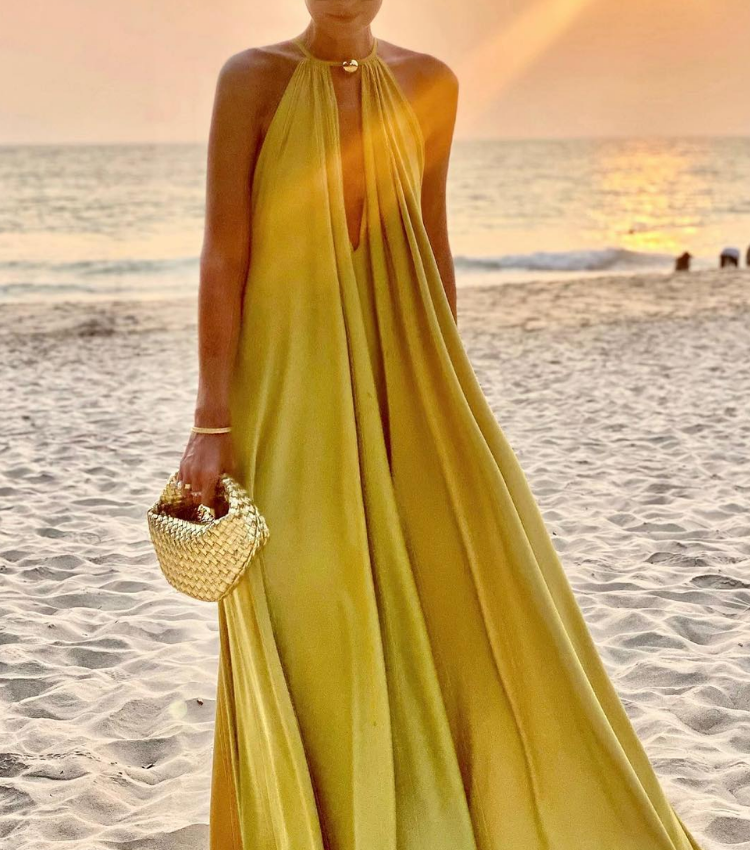 Lace Up Solid Color Maxi Dress