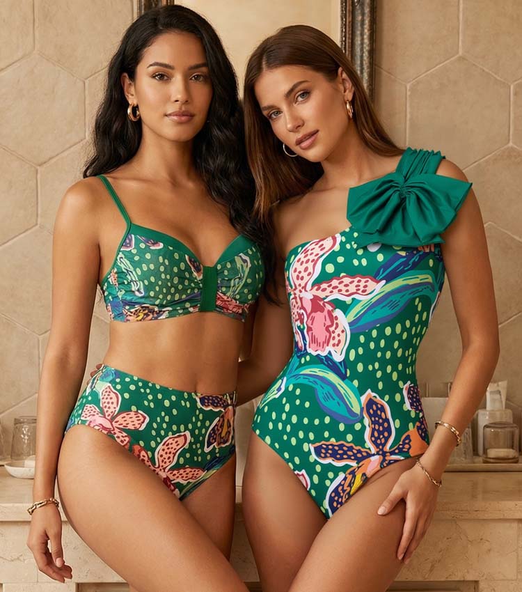 Printed One Shoulder One Piece Swimsuit and Sarong Flaxmaker