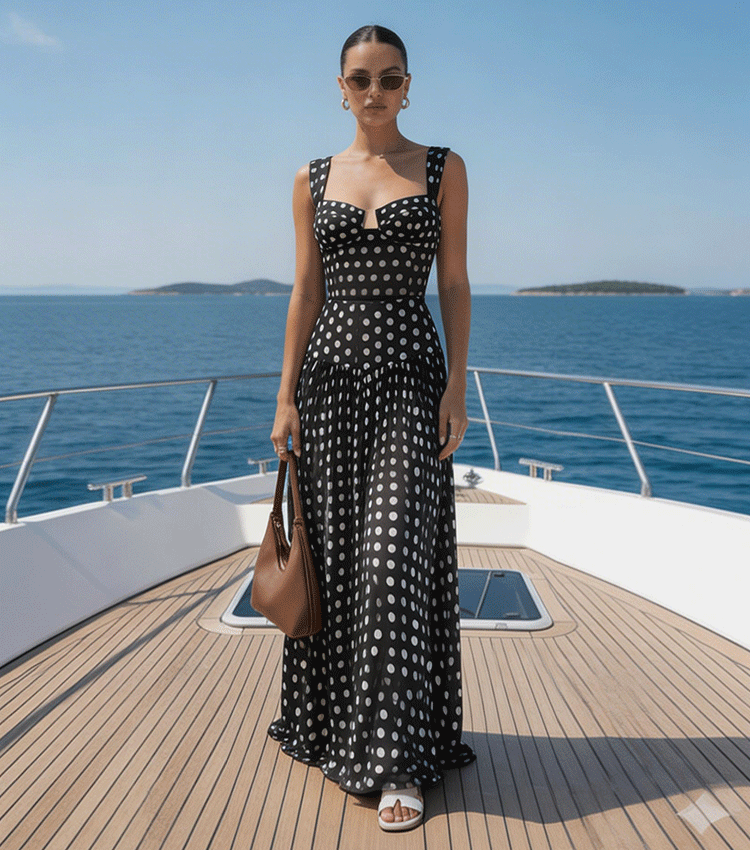 Cut Out Black Polka Dots Print Swimsuit Set(s)