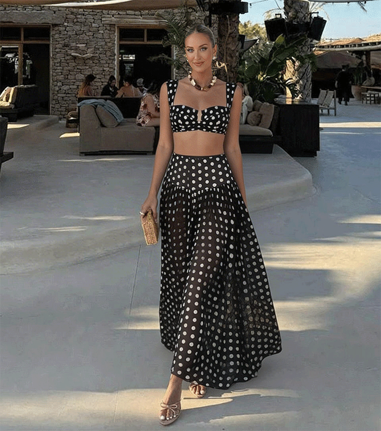  High Waist Bikini Black Polka Dots Print Swimsuit Set(s)