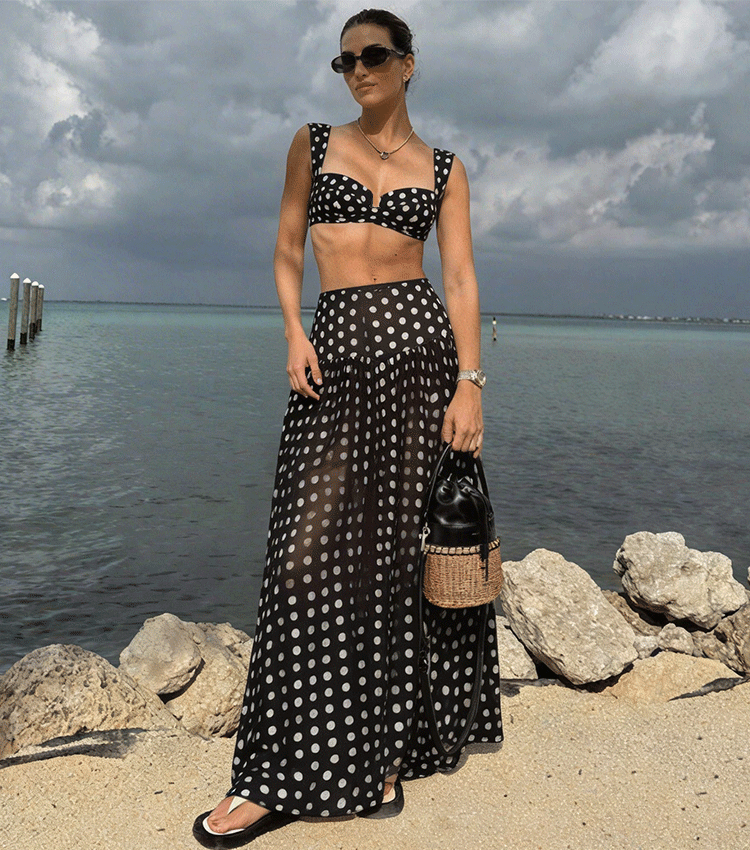  High Waist Bikini Black Polka Dots Print Swimsuit Set(s)