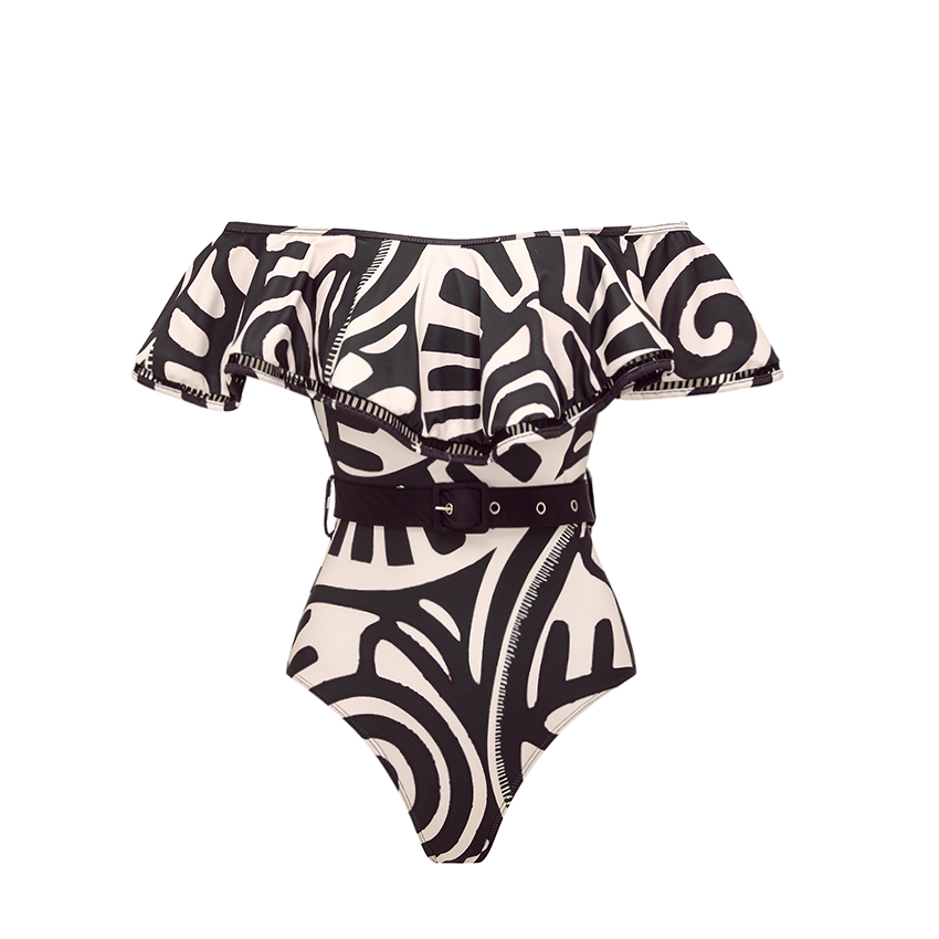 [Copy]One Shoulder Yellow Printed Swimsuit Set(s)