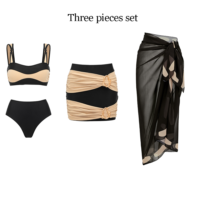 Gold Fabric Paneling High Waist Bikini Swimsuit Set(s)