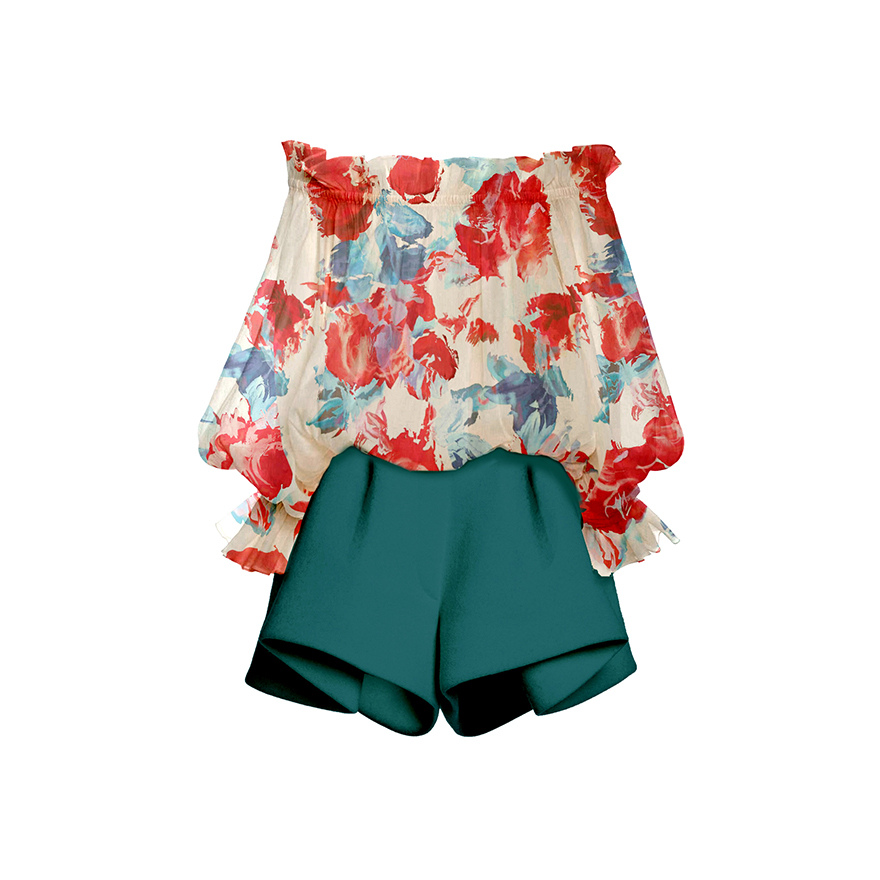 Off-Shoulder Jumpsuit Shorts