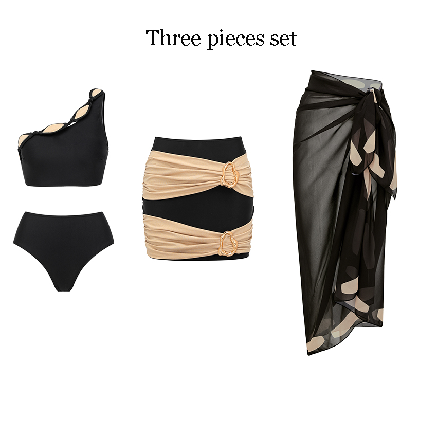 Black Rhombus-patterned Trim Bikini Swimsuit Set(s)