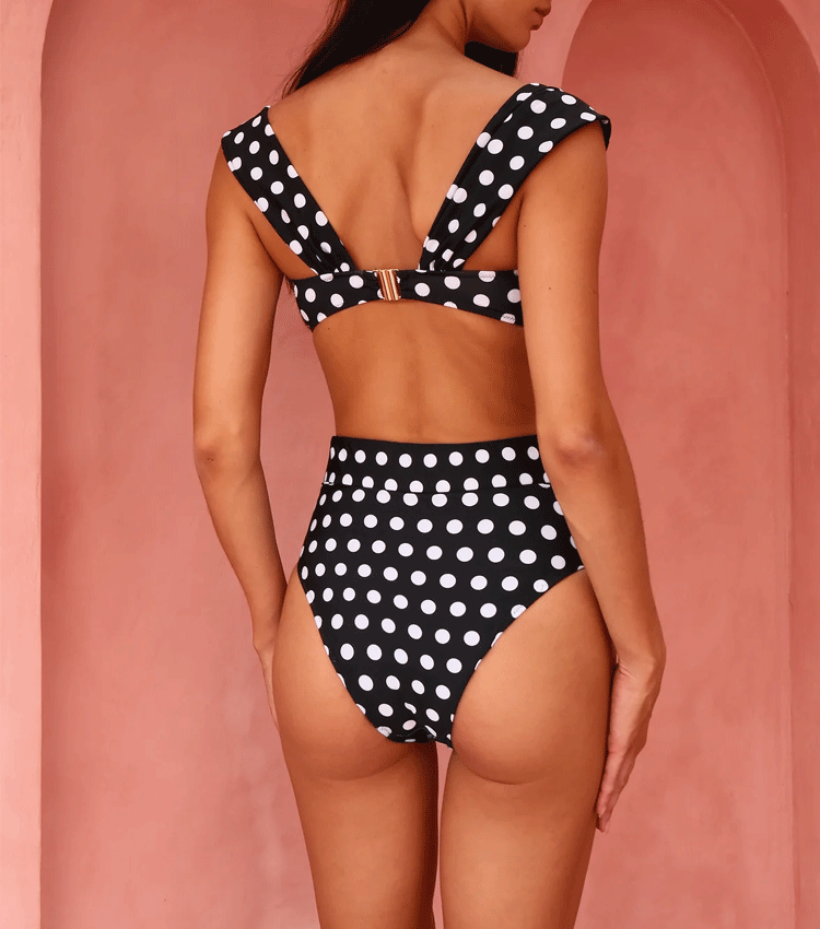  High Waist Bikini Black Polka Dots Print Swimsuit Set(s)