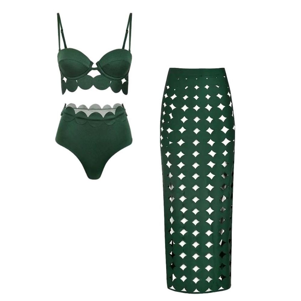 Laser Cutting Circularity Bikini Swimsuit and Split Skirt