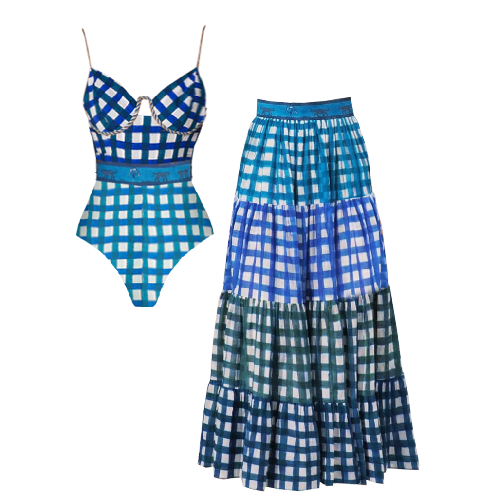 Blue and White Checkered Swimsuit Set(s)