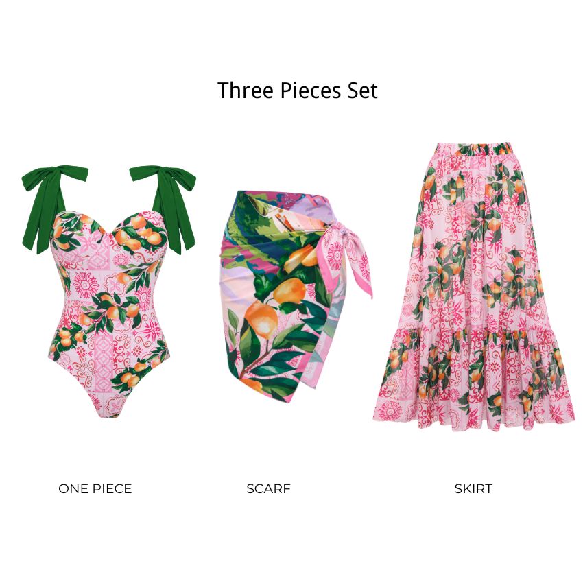 Bandage Bowknot Design Lemon Print Swimsuit Set(s)