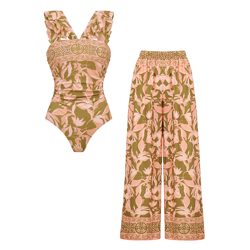 [Copy][Copy][Copy][Copy]V Neck Blue Paisley Print Swimsuit Set(s)