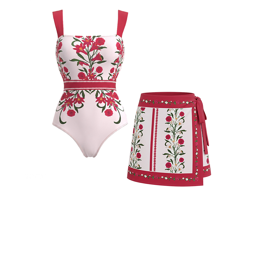 [Copy]Black Beige And Orange Floral Print Swimsuit Set(s)