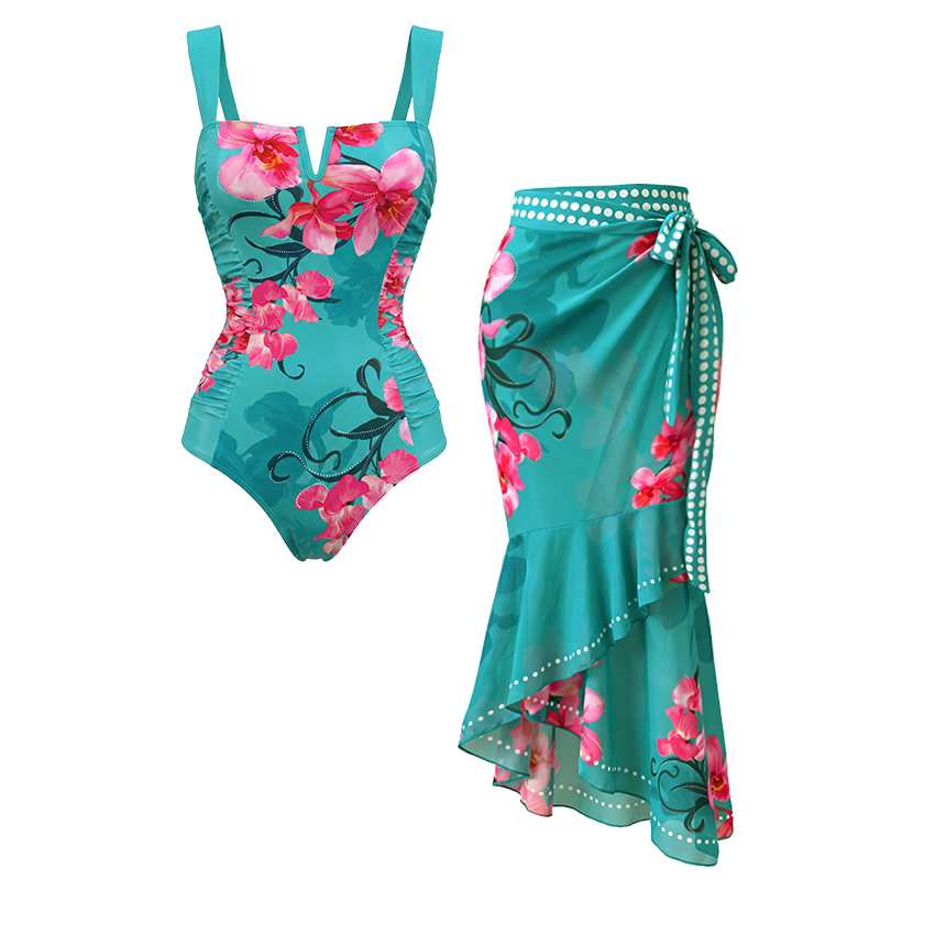 [Copy]Blue-Pink-Orange Ombre Floral Two-Piece Print Swimsuit Set(s)